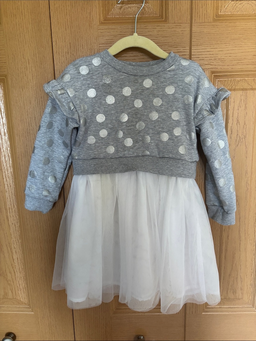 Grey Polka Dot Sweatshirt Tulle Dress for Girls